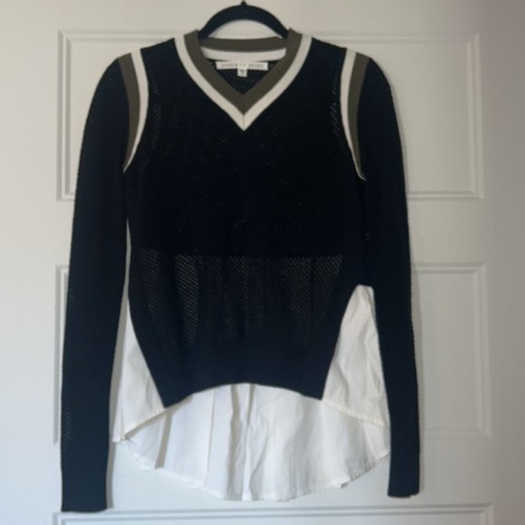 VERONICA Beard V-neck Mesh Pullover with pleated back size XS - Picture 3 of 14